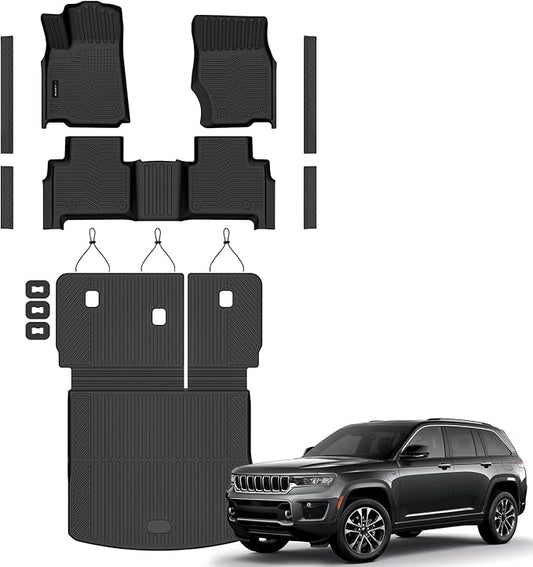 Auxko All Weather Floor Mats Cargo Mat for Jeep Grand Cherokee 2022-2026 with Backrest Mat & Door Sill Protector TPE Liners All Season Accessories Guard Odorless Anti-Slip Liners Trunk Tray