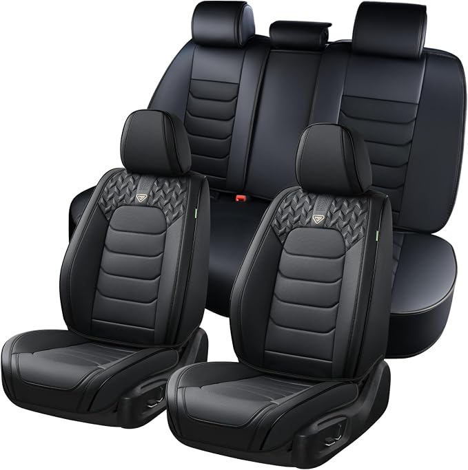 FLORICH Seat Covers Full Set,Leather Seat Covers, Front and Rear Seat Cover 5 Seats, Waterproof Car Seat Cushion Protector Accessories for Sedan SUV Pick-up Truck(Black, Full Set)