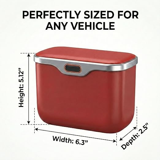 Hanging Car Trash Can, Leakproof Garbage Bin with Lid, Red | ABS Construction, Clip-On Door/Back Seat Pocket Mount, Waterproof Liner, Push-Top Opening, For Suvs, Trucks, Sedans, Vans