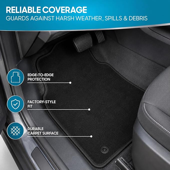 Mythoria 4PCS Custom Fit Car Floor Mats for Chevy Chevrolet Malibu 2016-2025 (Not for Malibu Limited), All-Weather Velour Carpet Floor Liners Full Set, Front+Rear with Anti-Slip Retention Clips, Black