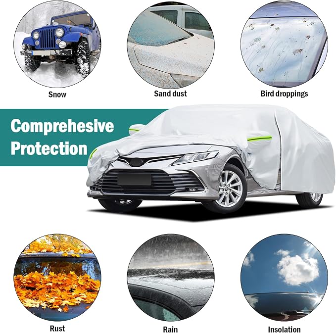 Car Cover Custom Fit for Toyota Camry 1996-2026, for Honda Accord 2001-2026, Waterproof All Weather for Automobiles Full Exterior Cover Rain Sun UV Protection with Door Zipper
