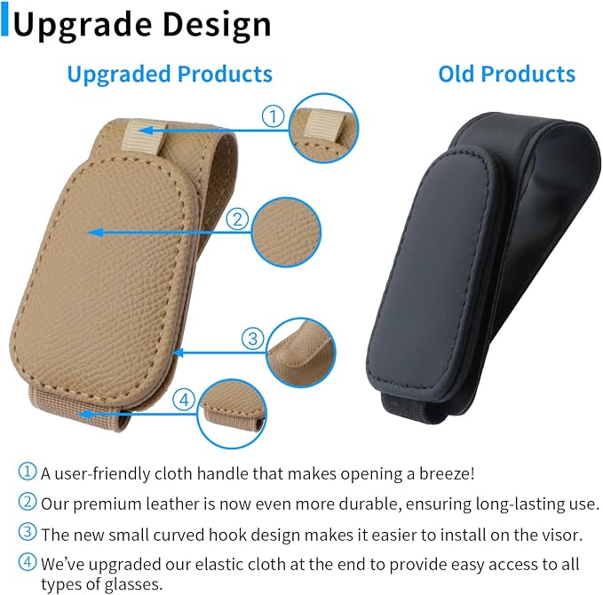 Yuoyar 2 Packs Magnetic Sunglass Holder for Car Visor (Beige) | Magnetic Interior Car Accessories