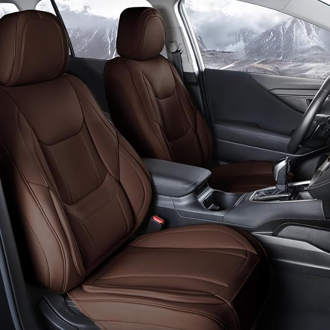 Coverland Custom Truck Car Seat Covers Front Seats for [2016-2025 Titan King Cab] - Protector Car Seat Cover Water Resistant Leather Memory Form Back Support Seat Cushion [Front-Dark Brown]