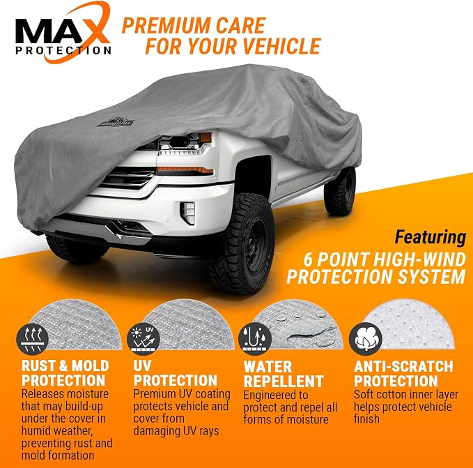 Armor All Car Cover Waterproof All Weather Heavy Duty Trucks from 233"-249" | Scratch-resistant soft lining, 6 secure straps, includes storage bag, works for Sun Rain Snow Hail Outdoor Indoor Protection