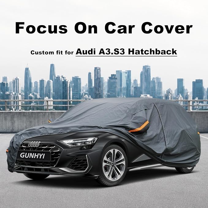 GUNHYI Premium Car Cover Custom Fit Audi A3/S3 Hatchback, 16 Layers Heavy Duty Car Cover Waterproof All Weather with Zipper Door for Sun Rain Snow Dust Uv Protection
