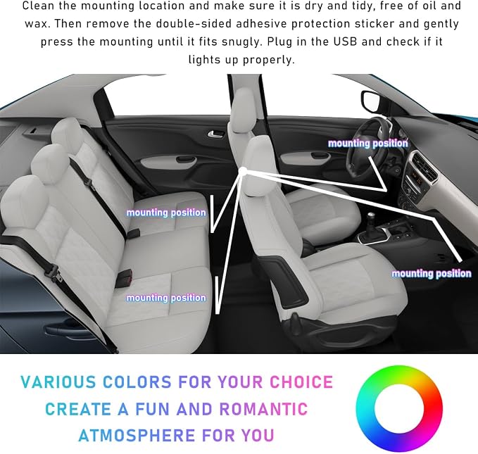 Ohleats Car LED Strip Light, 48 LED RGB Auto Interior Atmosphere Lights, Cigarette Lighter Under Dash Ambient Night Light, Interior Lamp Lighting Kit (Red, USB)
