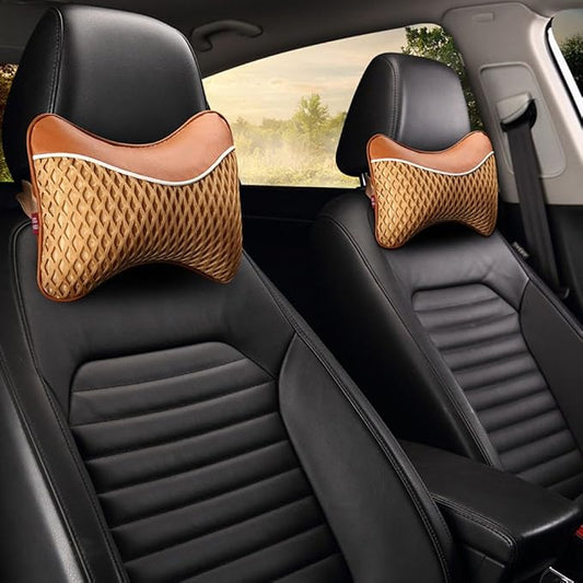 2PCS Car Neck Pillow with Memory Foam Auto Breathable Headrest Cushion Pad (Beige)