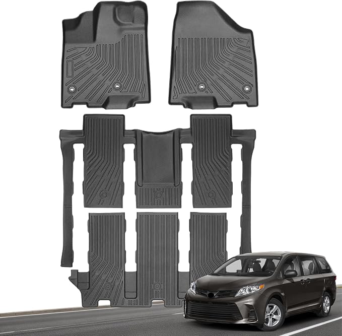 Floor Mats for Toyota Sienna 2013-2020, Custom Fit TPE Liners | All Weather Waterproof Floor Mats, Heavy Duty Anti-Slip TPE Protection, Full Set for 1st 2nd & 3rd Row Minivan
