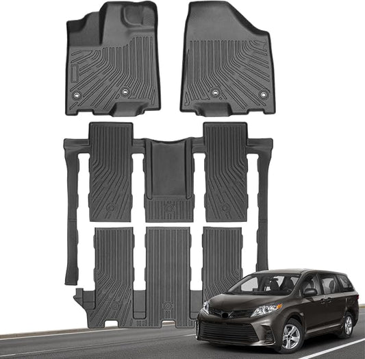 Floor Mats for Toyota Sienna 2013-2020, Custom Fit TPE Liners | All Weather Waterproof Floor Mats, Heavy Duty Anti-Slip TPE Protection, Full Set for 1st 2nd & 3rd Row Minivan