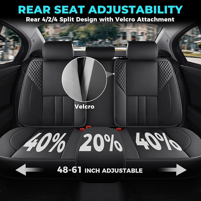 Universal Car Seat Covers for SUVs Sedans Trucks Black | universal fit, faux leather, waterproof, breathable, stain/scratch resistant, airbag compatible, anti-slip, easy install