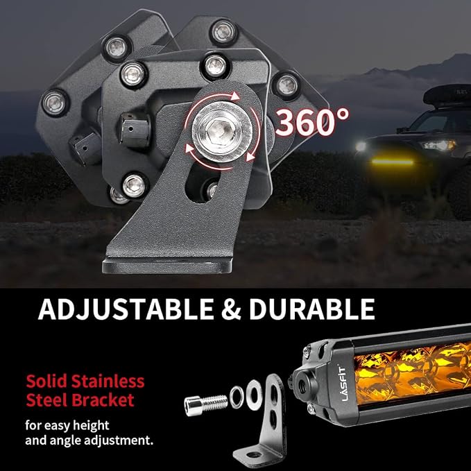 LASFIT LED Light Bar 52 Inch Amber 3000K Slim Single Row Spot Flood Combo | IP67 Waterproof Overhead Off Road LED Bar Roof Mount for Tacoma 4Runner Silverado F150 Wrangler