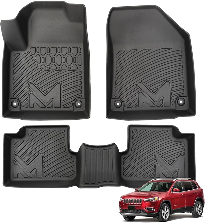 TPE Automotive Floor Mats Custom for 2016-2023 Jeep Cherokee (Not for Grand Cherokee), All Weather Cover Protection Waterproof Black Floor Liner Front & Rear Row Full Set Car Mats, 3PCS