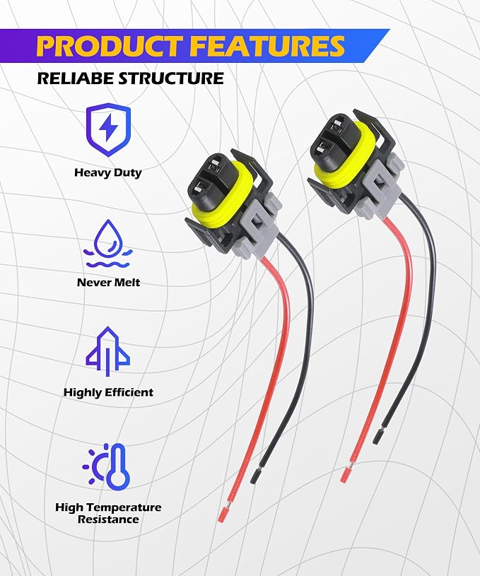 SCUARI Car Fog Light Wiring Harness Kit,Car Accessories,H8/ H9/ H11 Fog Light Harness Connector,Waterproof Pigtail Adapter Plug,Used to Stabilize The Headlight to Turn Fog Lights (4PCS)