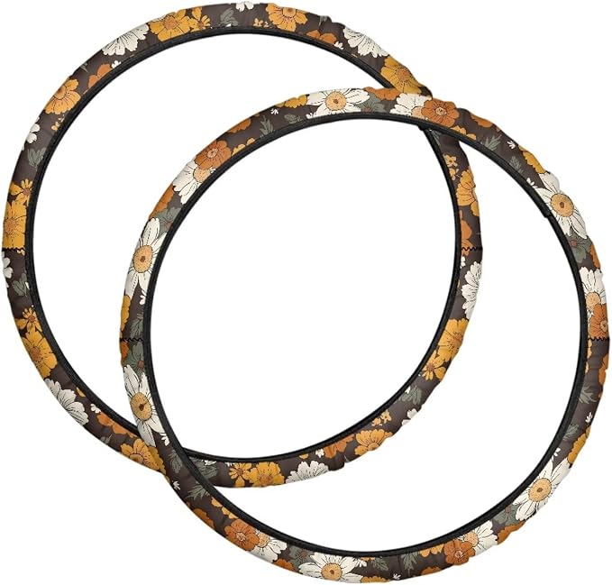 Hippie Flowers Wheelchair Decorations Floral Neoprene Wheelchair Wheel Covers Comfortable Accessories Tyre Covers
