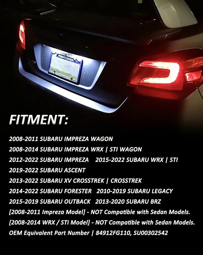 Bestview LED License Plate Light Tag Lamp Assembly - Tag Light Compatible with Subaru Impreza WRX STI XV Crosstrek BRZ Legacy Ascent Outback Forester Scion FR-S Toyota 86, 6000K White Pack of 2