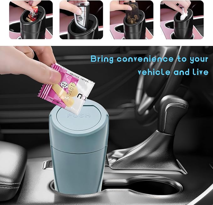 Car Trash Can Bin with Lid, Leakproof Auto Cup Holder Garbage Bin Multipurpose Storage Organizer, Mini Portable Dustbin Side Door Garbage Can for Vehicle Home Office (Black Green)