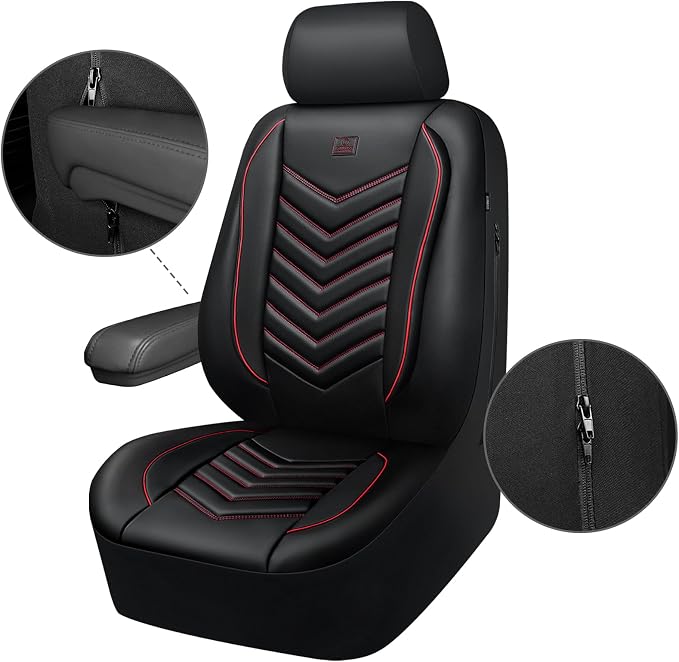 CAR PASS 3D Foam Faux Leather Seat Covers Full Set, Red Waterproof Leather Seat Cover for Cars,Luxury Universal Fit for SUV Truck Sedan Automotive,Armrest Airbag Compatible Anti-Slip,Black and Red