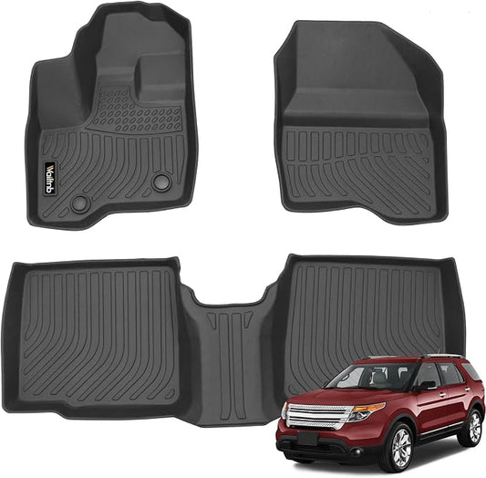 Wailtnb-Mats for Ford Explorer 2011-2014 7 Passenger Bench Seat 2 Row Floor Mat Cargo Liner All Weather Floor Liner Car Mat for Ford Explorer Custom Fit Automotive Full Set Accessories
