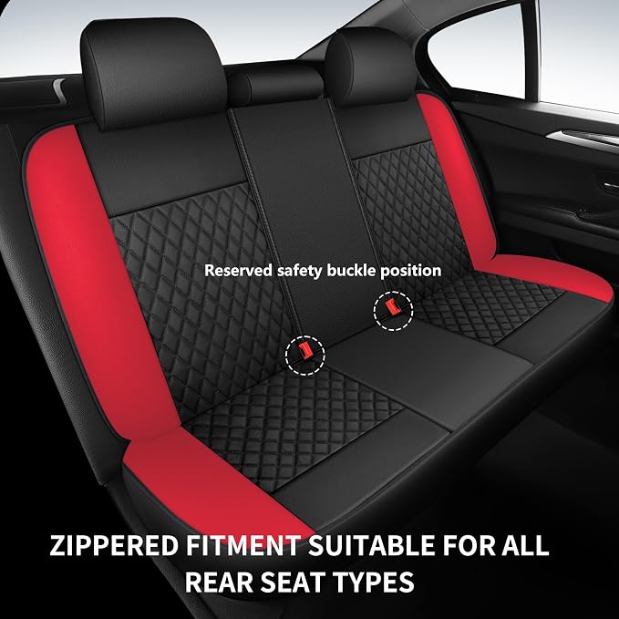 HChengkikz Faux Leather Full Set Car Seat Covers, Front & Split Rear | Bench Seat Protectors, Easy to Install Universal Fit for Sedans, Trucks, Vans, SUVs Automotive Interior Accessories