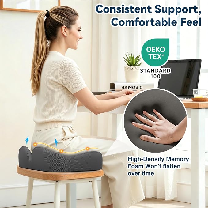TushGuard Ergonomic Seat Cushion with Coccyx Cutout - 4-Zone Structure Office Chair Cushions for Tailbone Pressure Relief, Non-Slip Chair Pad with Washable Cover for Car, Office, Wheelchair, Grey