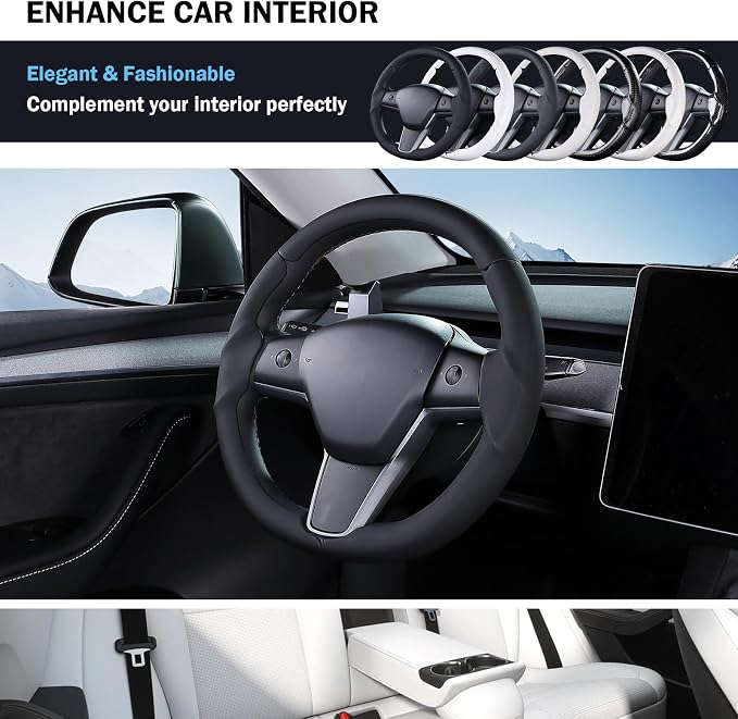 Steering Wheel Cover for Tesla Model 3 (2017-2023) / Model Y (2020-2024),Anti-Slip,Comfortable Grip, Breathable,Customized for Tesla Model 3/Y Accessories,Black
