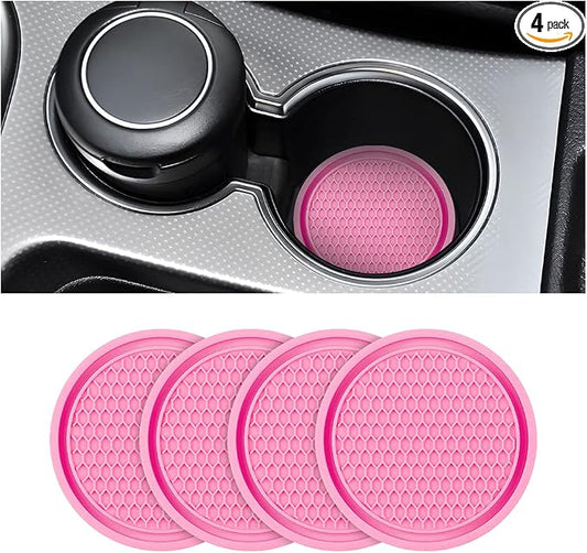 4 Pack Car Cup Holder Coaster, 2.75 Inch Diameter Non-Slip Universal Insert Coaster, Durable, Suitable for Most Car Interior, Car Accessory for Women and Men (Pink)