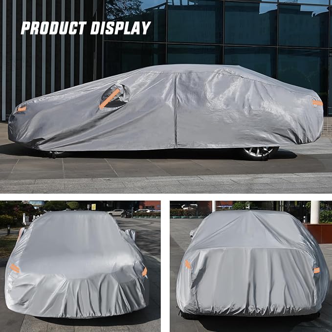 Nilight Car Cover Waterproof All Weather for Automobiles, Heavy Duty Outdoor Full Cover Rain Sun UV Protection with Zipper Cotton, Extra Thick Car Covers,Universal Fit for Sedan-Length (Upto 177")