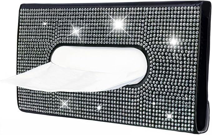 Blingbling Car Tissue Holder, Sun Visor Napkin Box, Premium PU Leather, Auto Napkin Case, Mask Holder for Car, with Tissue Refill, Vehicle Interior Accessories, Black