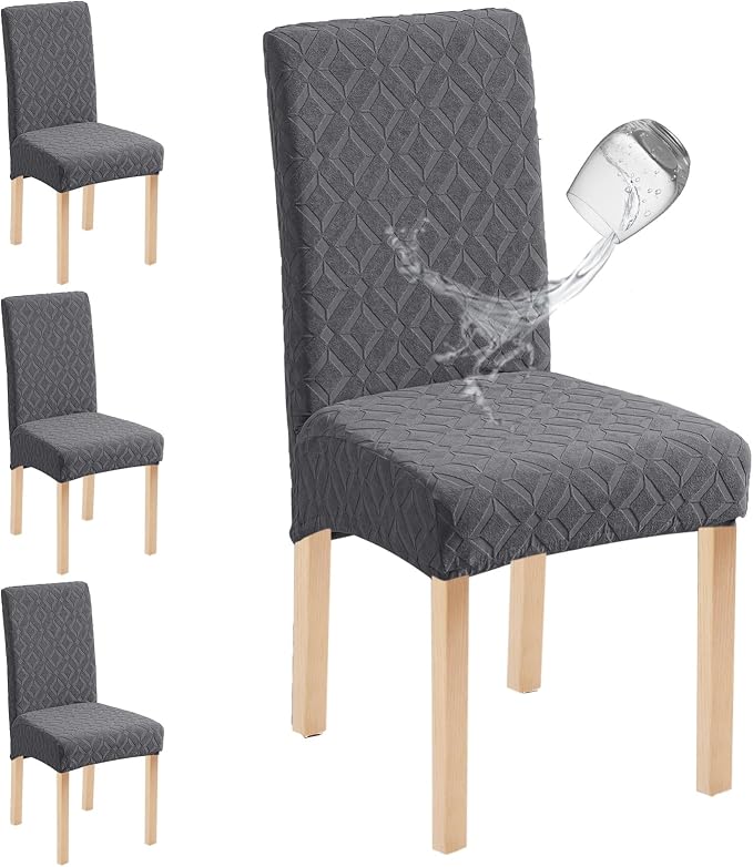 Genina Waterproof Chair Covers for Dining Room Set of 4, Removable Washable Chair Slipcover Protectors, Dark Gray