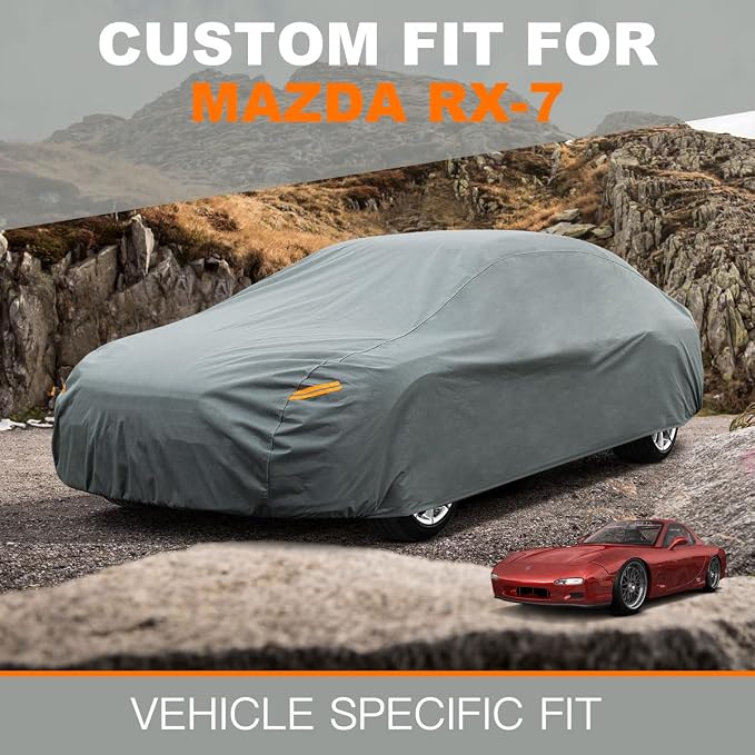 Kayme Heavy Duty Car Cover Custom Fit Mazda RX-7 RX7 RX-8 RX8 (1979-2012) Waterproof All Weather for Automobiles, Full Exterior Covers Sun Rain UV Protection.