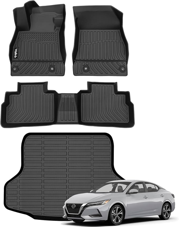 Wailtnb-Car Floor Mats & Cargo Trunk Liners Custom Fit Nissan Sentra 2020-2025 2026 All Weather Floor Liner for Nissan Sentra TPE Car Mats Black Accessories Full Set