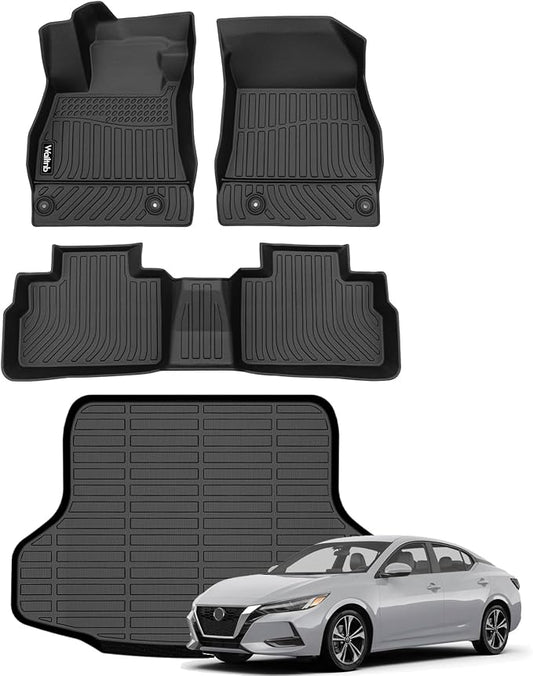 Wailtnb-Car Floor Mats & Cargo Trunk Liners Custom Fit Nissan Sentra 2020-2025 2026 All Weather Floor Liner for Nissan Sentra TPE Car Mats Black Accessories Full Set
