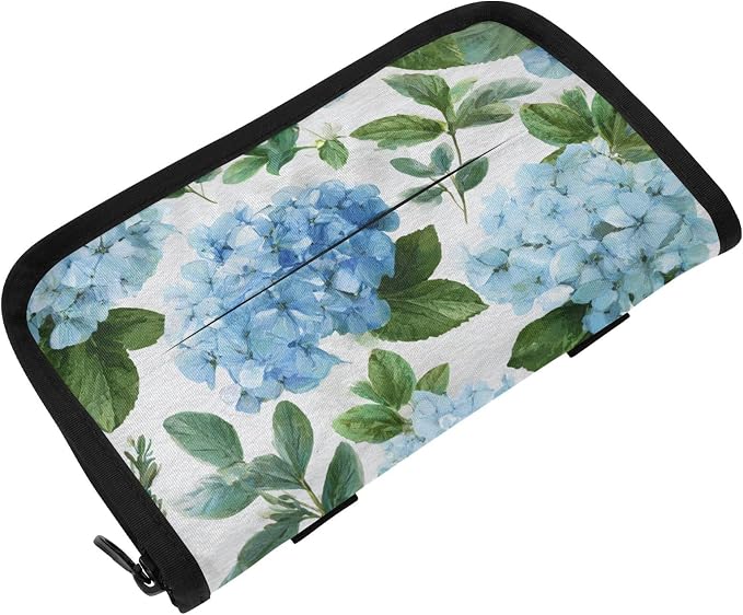 Vintage Blue Hydrangea Car Tissue Holder Durable Napkin Holder Hanging Tissue Holders Case Car Tissues Bag for Sun Visor Seat Back Universal Auto