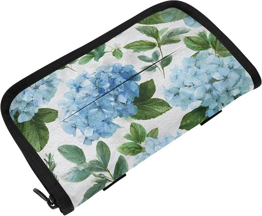 Vintage Blue Hydrangea Car Tissue Holder Durable Napkin Holder Hanging Tissue Holders Case Car Tissues Bag for Sun Visor Seat Back Universal Auto