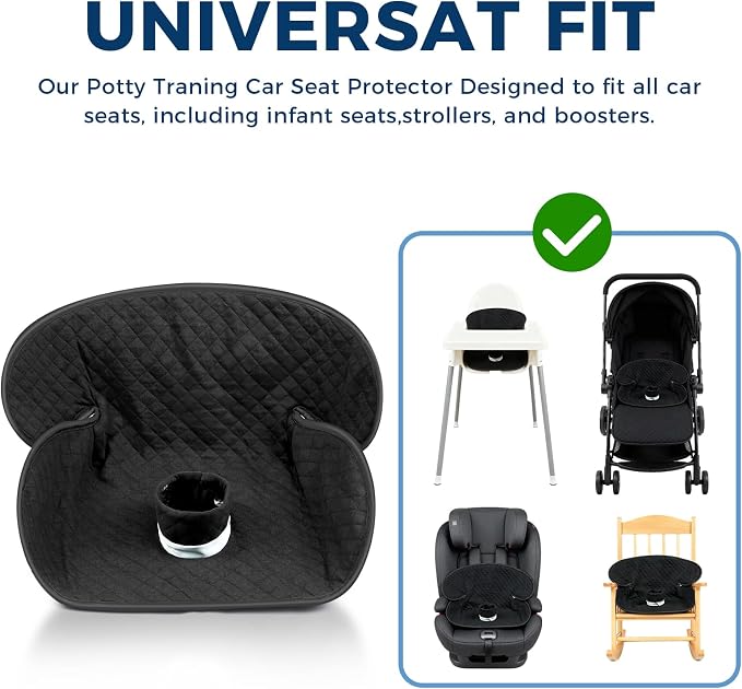 Potty Training Car Seat Protector, 2 Pack Waterproof Piddle Pads Carseat, 100% Leak-Proof Machine Washable Car Seat Liner, Non-Slip Crash-Test Approved Cover for Toddlers (Black)