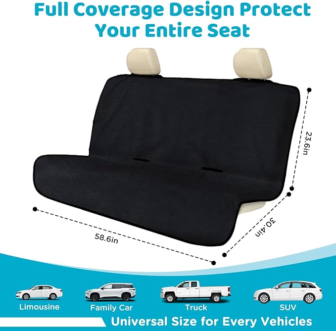 Back Seat Cover Waterpoof Rear Bench Towel Seat Cover for Gym Swimming Surfing Running, Non-Slip Rear Seat Protector Ufor Universal Anti-Slip Car Truck SUV Seat (Bench Black)