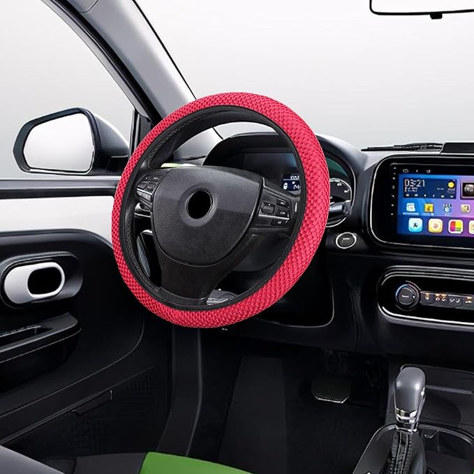 HAOBO Elastic Stretch Steering Wheel Cover, 15 Inch Automotive Steering Wheel Cover, Comfy Breathable Stretch Steering Wheel Protector, Ice-Silk Cloth Polyester Steering Wheel Cover for Men Women