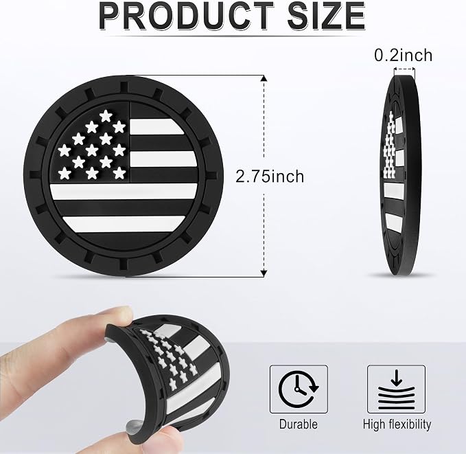 JUSTTOP Car Cup Holder Coaster,American Flag Non-Slip Insert Car Cup Coaster,Car Accessories Interior for Women and Man,4 Pack Black