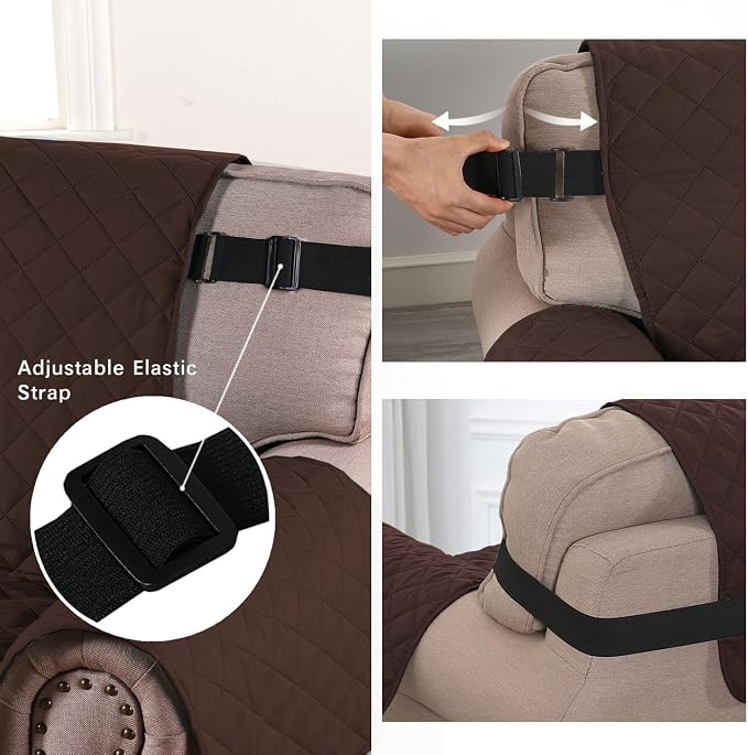H.VERSAILTEX Reversible Loveseat Cover for 2 Cushion Couch Water Repellent Large Cushion Protector Dog Couch Protector Non Slip Furniture Protector with Elastic Strap(Oversized Loveseat, Brown/Beige)