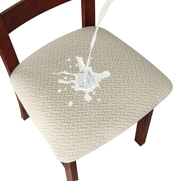 Genina Waterproof Seat Covers for Dining Room Chairs seat Covers Kitchen Chair Covers slipcovers (Beige, 4 Pcs)