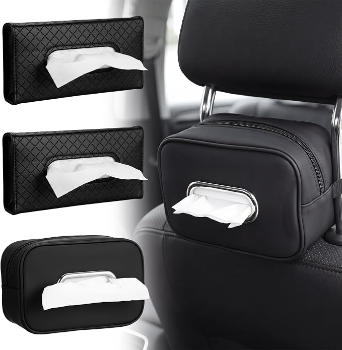 Novabright 3 Pack Car Tissue Holder Sun Visor Napkin Holder PU Leather Tissues Box Cover Backseat Rectangle Organizer for Car Sun Visor Black Organization Accessories