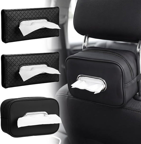 Novabright 3 Pack Car Tissue Holder Sun Visor Napkin Holder PU Leather Tissues Box Cover Backseat Rectangle Organizer for Car Sun Visor Black Organization Accessories