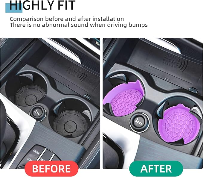 Amooca Automotive Cup Holders Universal Car Cup Coaster Waterproof Non-Slip Sift-Proof Spill Holder Car Interior Accessories 2 Pack Purple