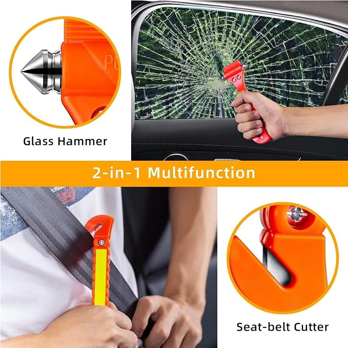 Safety Hammer, 10 Pack Car Emergency Escape Tool Car Window Breaker and Seat Belt Cutter with Light Reflective Tape for Family Car Life Saving Survival Kit