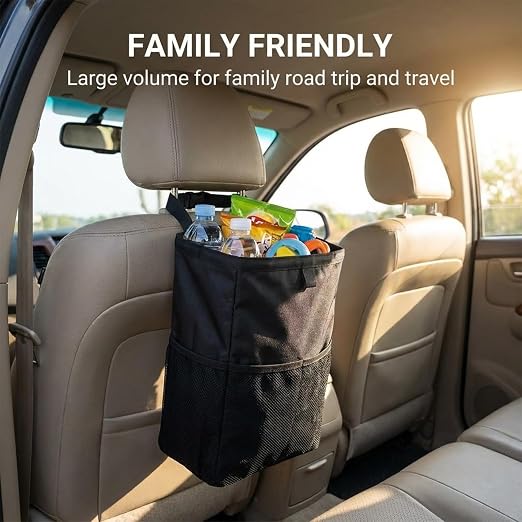 3.5 Gallon Car Trash Can, Auto Garbage Bag Leak-Proof | with Hook and Loop Lid and Handle, Waterproof, Portable Hanging, Large Capacity Waste Bin, for SUV