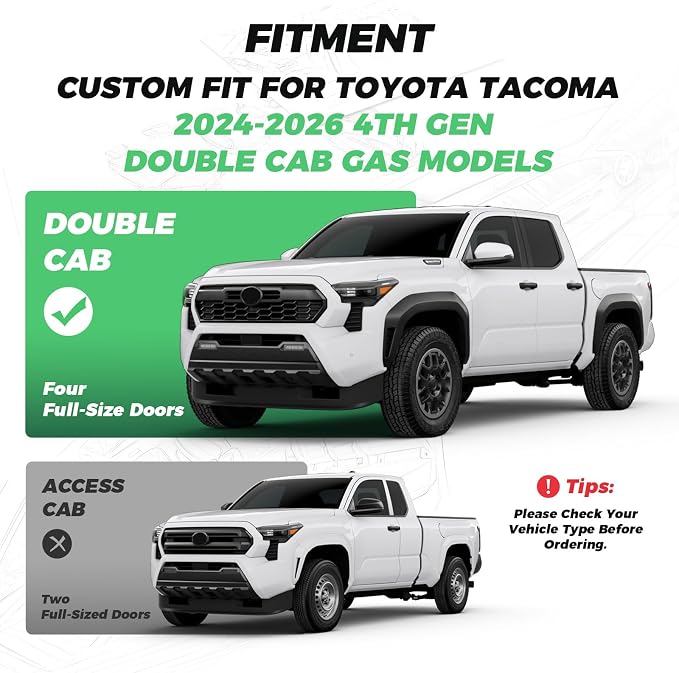 Custom Seat Covers for Tacoma 4th Gen 2024 2025 2026 Double Cab SR5/TRD Sport/TRD Off-Road/SR Full Set with Console Covers, Waterproof Leather Back and Front Seat Protectors Black