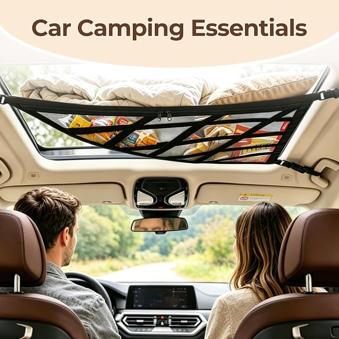 3 or 4 Handles Car Ceiling Cargo Net for Inside Car Roof 32.6 x 22.4'' | 83x57cm Univeral ,INylon Mesh PVC,interior Mesh Storage,Truck Travel Long Road Trip Camping Accessories,Sedan SUV MPV Van
