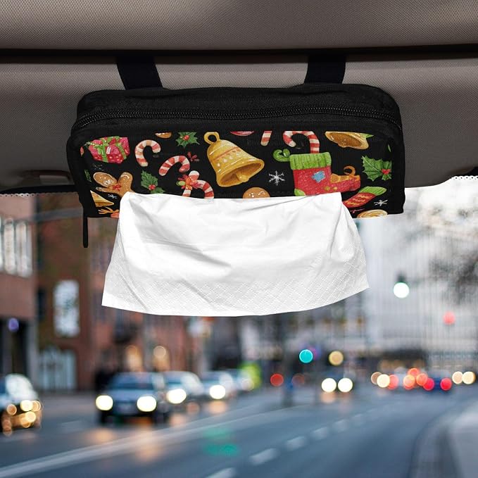 Christmas Gingerbread Men Candy Brown Car Tissue Holder Durable Napkin Holder Hanging Tissue Holders Case Car Tissues Bag for Sun Visor Seat Back Universal Auto