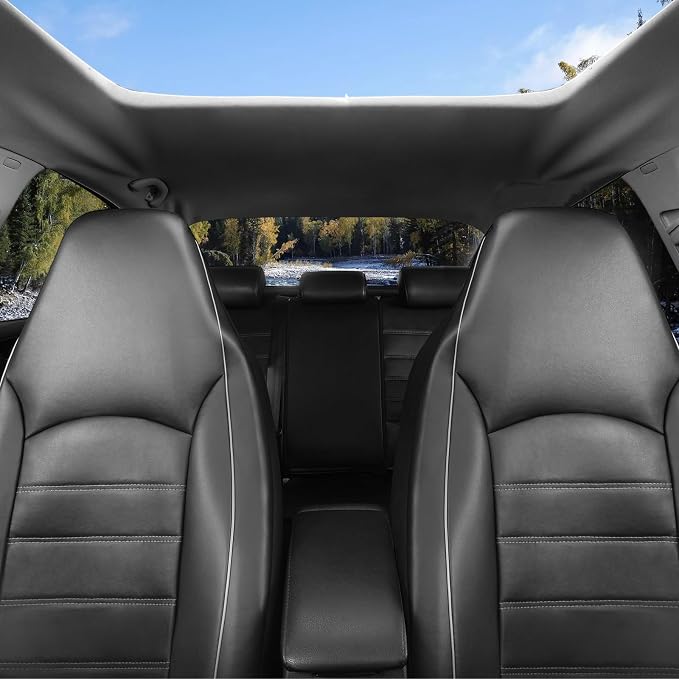 TOYOUN Classic Universal PU Leather Car Front Seat Covers High Back Bucket Seat Cover - Fit Most Cars, Trucks, SUVS, or Vans 2 PCS Gray Trim Auto Seat Covers Set Car Seat Protector for All Seasons
