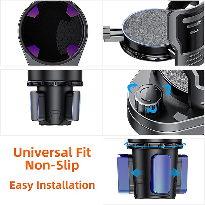 Dual-Layer Car Cup Holder Expander – Lower Cup Holder (9cm) + Upper Adjustable Bucket Holder (Fits 9.5–20 cm Diameter) – for Drinks, Popcorn, Fried Chicken Buckets, Phones – Non-Slip, Universal Fit